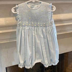 Toddler girls blue smocked bubble